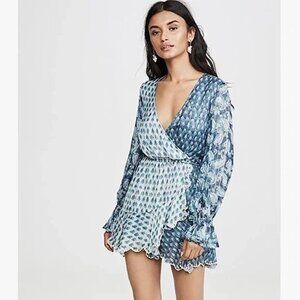 Women’s Hemant & Nandita Blue Patterned Wrap Mini Dress XS